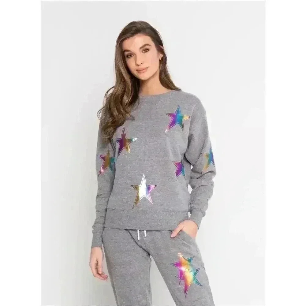 CHRLDR Gray Star Cotton Crew Neck Pullover Sweatshirt Athleisure Size SP